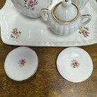 Vtg Miniature Tea Set 10 Piece Porcelain Gold W pink Flowers Taiwan
