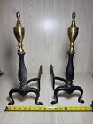 Antique Cast Iron Brass Fireplace Andirons
