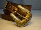 Vintage Western Tooled Leather Belt W  Sterling Silver  925 Buckle Irvine   Jack