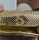 Vintage Whiting   Davis International Gold Tone Mesh Lipstick Case Holder Mirror