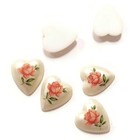 12 Vintage Japan Glass Pink Rose 11mm Pearlized Heart Cameo Cabochons 391