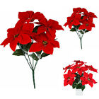 Christmas Poinsettia Red Velvet Bush Artificial Flowers Bouquet Decorations New 