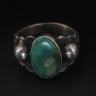 Vtg Sterling Silver - Navajo Turquoise Stamped Dome Ring Size 4 5 - 2g