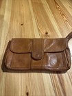 Vintage Boho Tan Leather Distressed Carry Clutch Purse Wrist Strap 70-80s Hippie