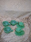 Vtg Akro Agate Play Dishes Dark Green Child s Dish Set Tea Cups And Saucers