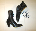 Antique Womens Victorian Blk Leather Boots Shoes 1880s 1890s High Lace Size  A47
