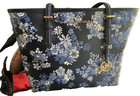 Michael Kors Women s Jet Set Floral  Travel Tote Navy Blue Gold Hardware