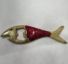 Vintage Brass Fish Shape Bottle Opener Gold Red Fins 6 5    Bar Barware Beer Heavy