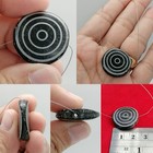 Ancient Black Agate Etched Eye Bead Concentric Circle Pendant Protective