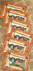 Vintage Set Of 6 Placemats Scalopd Quilt Village Country Scene House Boat Cotton