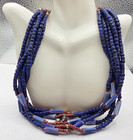 Vintage Venetian Chevron Blue Glass Beads Necklace Old African Trade Beads 20 