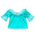 Square Dance Top skirt Green Cotton W white Lace Ruffles Sz L     Vtg Sasabobs