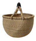 Large Vintage African Ghana Bolga Basket Woven Market Basket Leather Handle Home