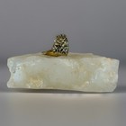 Vintage Gold Brass Lion Figurine Sitting On White Alabaster Or Onyx Stone 2 Lbs
