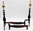 Vintage Pair Of Bennett Cast Iron And Brass Fireplace Andirons