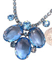 Magnificent Huge Crystal Blue Glass Oval Stone   Rhinestone Necklace   Bracelet
