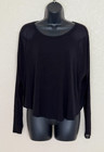 Joah Brown Womens Relaxed Long Sleeve T Shirt Black Sheer Dolman Stretch Top S m