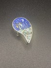 Vintage Mexico Alpaca Pill Box Inlay Abalone Shell Blue Enamel Palm Tree Moon