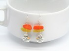 Orange   Yellow Sea Glass Earrings  Sea Shell Charm