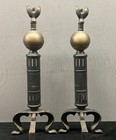 Federal Style Brass   Black Wrought Iron Andirons Log Holders Pair Mcm