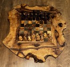 Handmade Wood Live Edge Chess Board Set With Storage Drawers Missing 2 Pieces