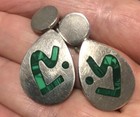 Sterling Silver 925  Taxco Mexico Pierced Earrings With Malachite Inlay 13 3g