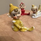 Vintage Small Christmas Pixie Elves Hand Painted Porcelain Japan 1950   s Sled