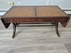 Vintage Duncan Phyfe-style  Drop Leaf Leather Top Mahogany Coffee Table