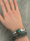 Vintage Native American Navajo Turquoise Feather  Sterling Silver Cuff Bracelet