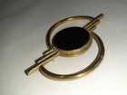 Art Deco Gold Tone Black Enamel Abstract Brooch Pin 0 75  Vintage Estate Minimal