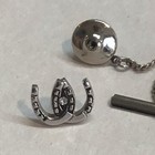 Double Horseshoe Tie Tack Silvertone Lapel Pin Rhinestone Equestrian Westerngift