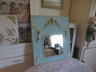 Antique Vintage Blue-green Cherubs Mirror Roses Swags Wood Mirror France  4
