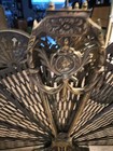 Bronze Metal Peacock Fan Fireplace Screen W  Ornate Feet Missing Handle