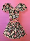 Vintage 80   s Reworked 2pc Puff Sleeve Top   Skirt Set W  Charmant Belt - Cotton