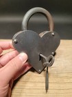 Antique Vintage Style Cast Iron Steel Heart Bridge Padlock Lock   Key 