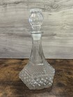 Vintage Clear Glass Decanter W Stopper Diamond Pattern Liquor Bottle 12   