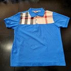 Burberry London Polo Shirt Boys Xxl Blue With Plaid Cotton Made In Great Britain
