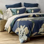 King Heavyweight Linen Blend Duvet Cover And Sham Set Navy Floral Print-
