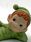 2 Lefton Pixie Elf Figurine Leprechaun Green Mushroom Shamrock Vintage Decor