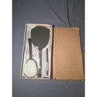 Vintage Vanity Set Mirror Brush Comb Light Blue Gold Tone Rhinestone