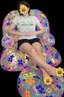 Y2k Intex Flower Power Print Inflatable Blow Up Jumbo Chair W  Ottoman 90   s Rare