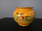 Vtg Ceramic Pottery Cache Pot Planter Vase Glazed Painted Yellow Floral 