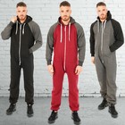 Mens Boys Adult 1onesie Fleece Hooded Jumpsuit One Piece Plain Zipper Pajamas