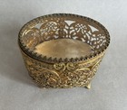Vintage Gold Tone Filigree Brass Trinket Jewelry Box