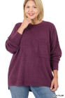 Melange Hi-low Hem Pocket Sweater - H Dk Plum