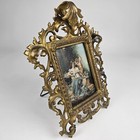 Mythological Lady And Cupid Antique Original Painting On Wood In A Rococo Frame