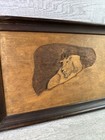Vintage Handmade Tooled Wooden Framed Art Mountain Goat  9   x 13 5    Signed
