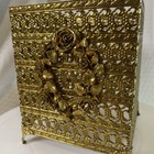 Vintage Brass Filigree Footed Tissue Box Cover   Hollywood Regency Vanity Decor