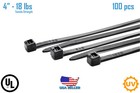 100 Pack 4  Inch 18lbs Black Tough Nylon Zip Tie Wraps Wire Cable Cord Ties Uv 