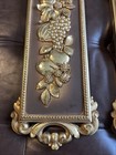 Vintage Syroco Wall Decor Plaques Embossed 1970s Gold Flowers   Fruits 6x20 